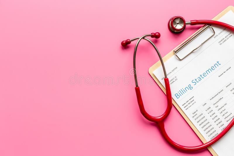 stethoscope-medical-billing-statement-top-view-219320186